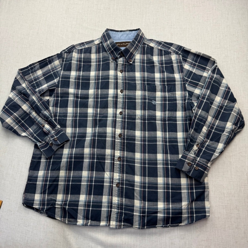 VTG Bit & Bridle Plaid Button Down Shirt Mens Large Navy Blue Cotton Long Sleeve